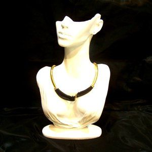 Art Deco Gold Tone Black Enamel Wave Twist Necklace